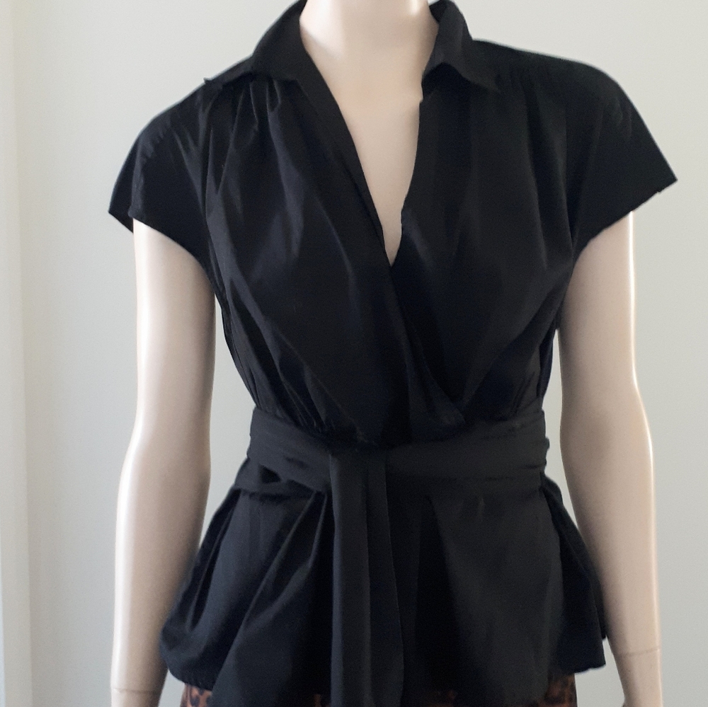 John Forsyth | Wrap Tie V-neck Cap Sleeve Shirt